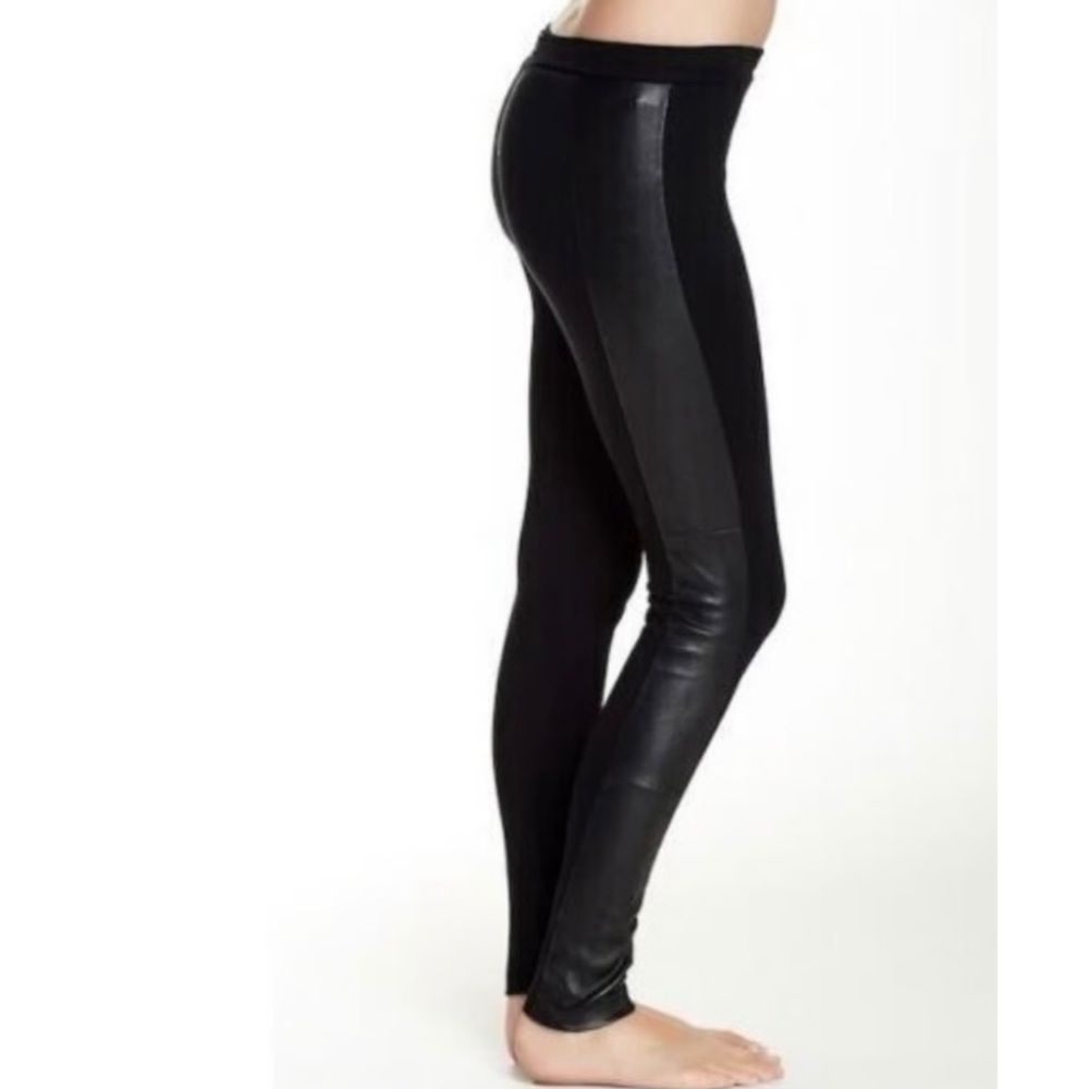 Alice + Olivia Front Zip Leather Ponte Combo Black Leggings Size 4